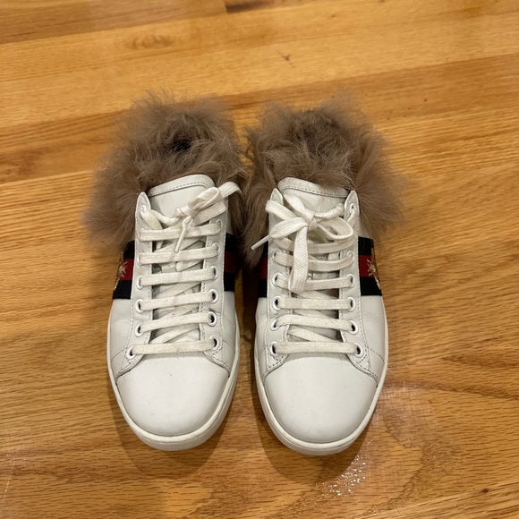 Authentic Gucci Ace Sneakers with Fur size 5 - Picture 1 of 8